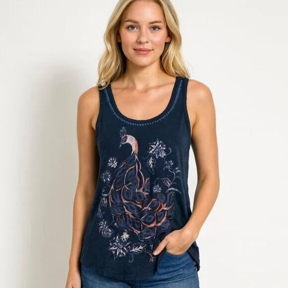 Lucky Brand Tops - LUCKY BRAND Peacock Embroidered Tank Top Blue Multi Women's Large